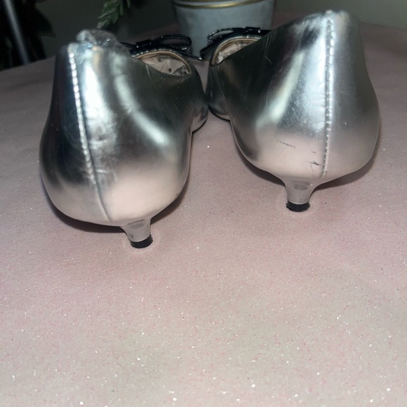 Prada patten silver leather kitten heels with black leather bow size 6.5 US - Picture 6 of 14